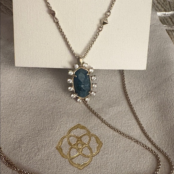Nwt Kendra Scott Necklace Gold with Teal blue stone, cubic zirconia stones - Picture 7 of 9